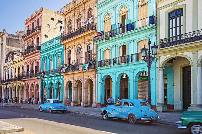 Colorful Old Havana with classic cars in Havana, Cuba