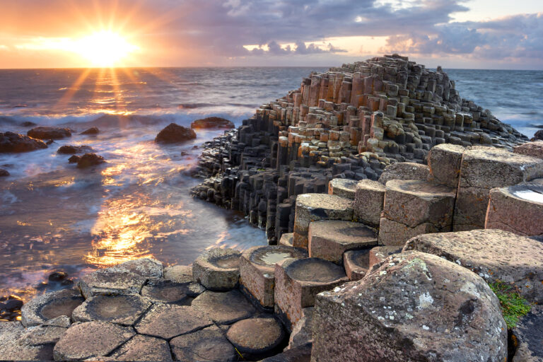 Picture of the Giant's Causeway at sunset (a UNESCO site).