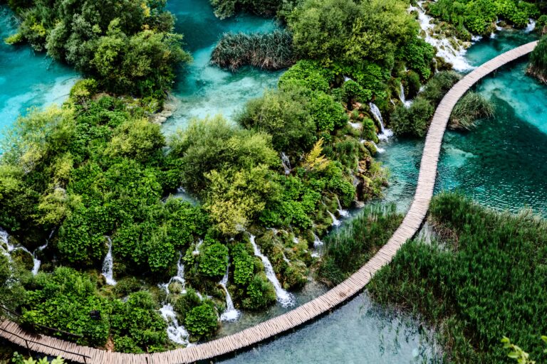 Aerial picture of Plitvice Lakes National Parks (UNESCO site). 