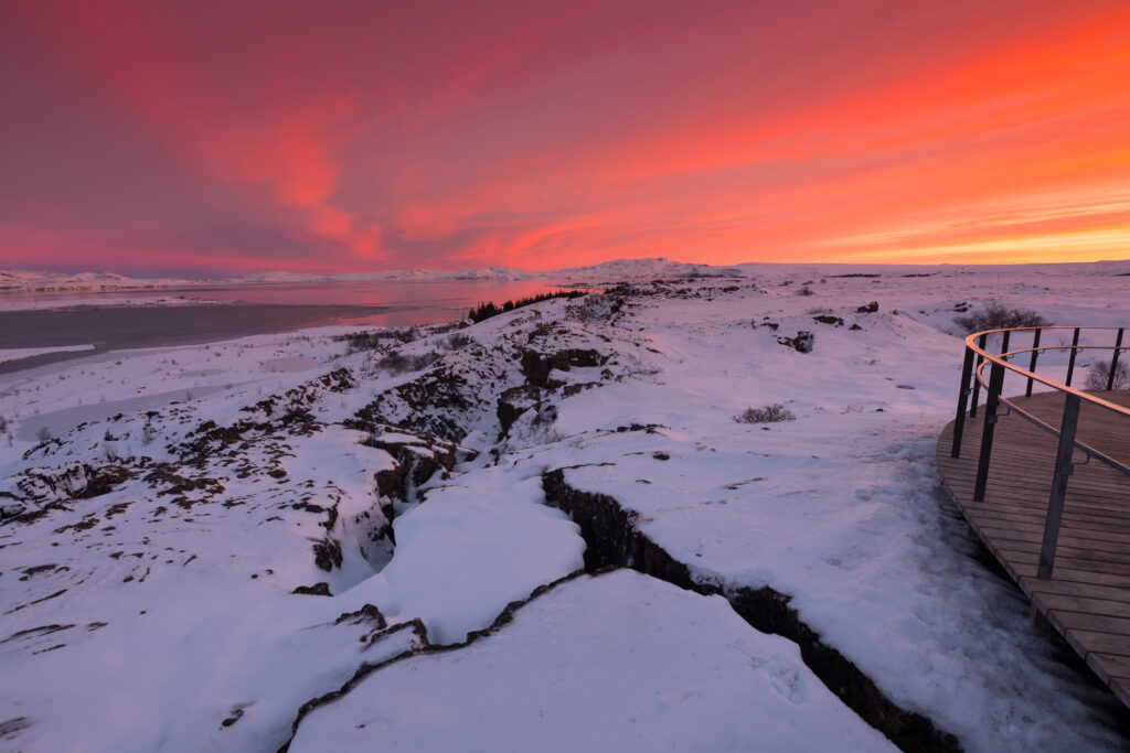 Winter sunset Thingvellir National Park