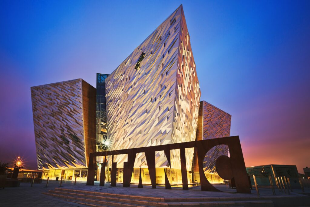 Sunset over Belfast Titanic, Belfast, Northern Ireland, UK