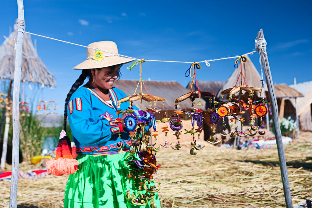 Uros are a pre-Incan people that live on forty-two self-fashioned floating island in Lake Titicaca Puno, Peru and Bolivia. They form three main groups: Uru-Chipayas, Uru-Muratos and the Uru-Iruitos. The latter are still located on the Bolivian side of Lake Titicaca and Desaguadero River. The Uros use bundles of dried totora reeds to make reed boats (balsas mats), and to make the islands themselves. The Uros islands at 3810 meters above sea level are just five kilometers west from Puno port.